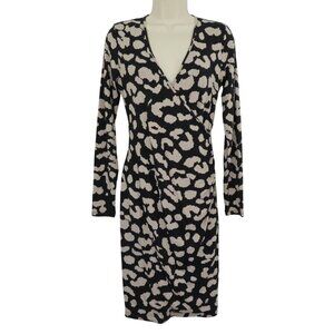 Banana Republic Womens Extra Small Stretch Black Animal Print Faux Wrap Dress